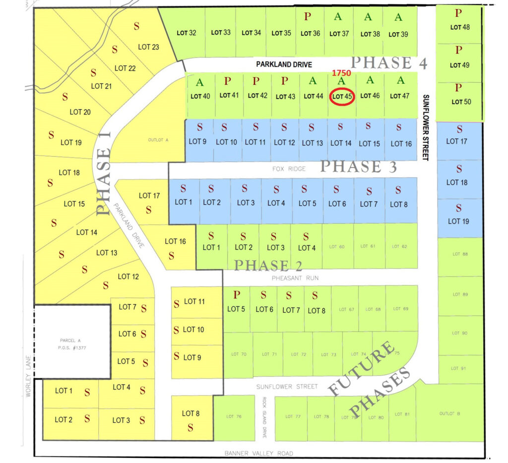 Lot map showing Lot 45 1750 Parkland Drive available